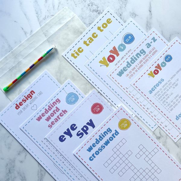 Wedding activity sheets pack with crayon pen